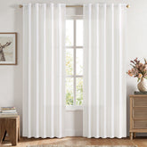 MIULEE Faux Linen Farmhouse Curtains Rod Pocket Heathered White 42Wx90L